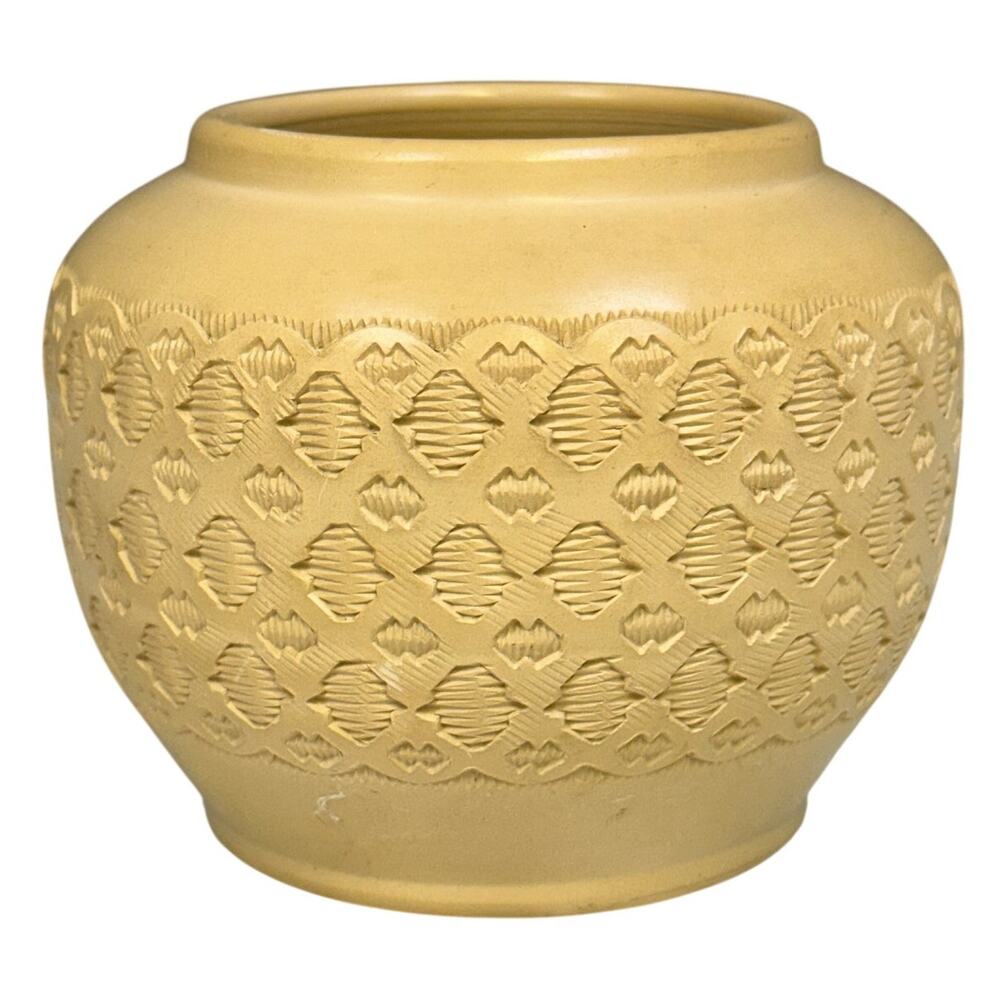 Indonesian Pottery Vintage Textured Round 4.75" Vase Signed AZ Indonesia